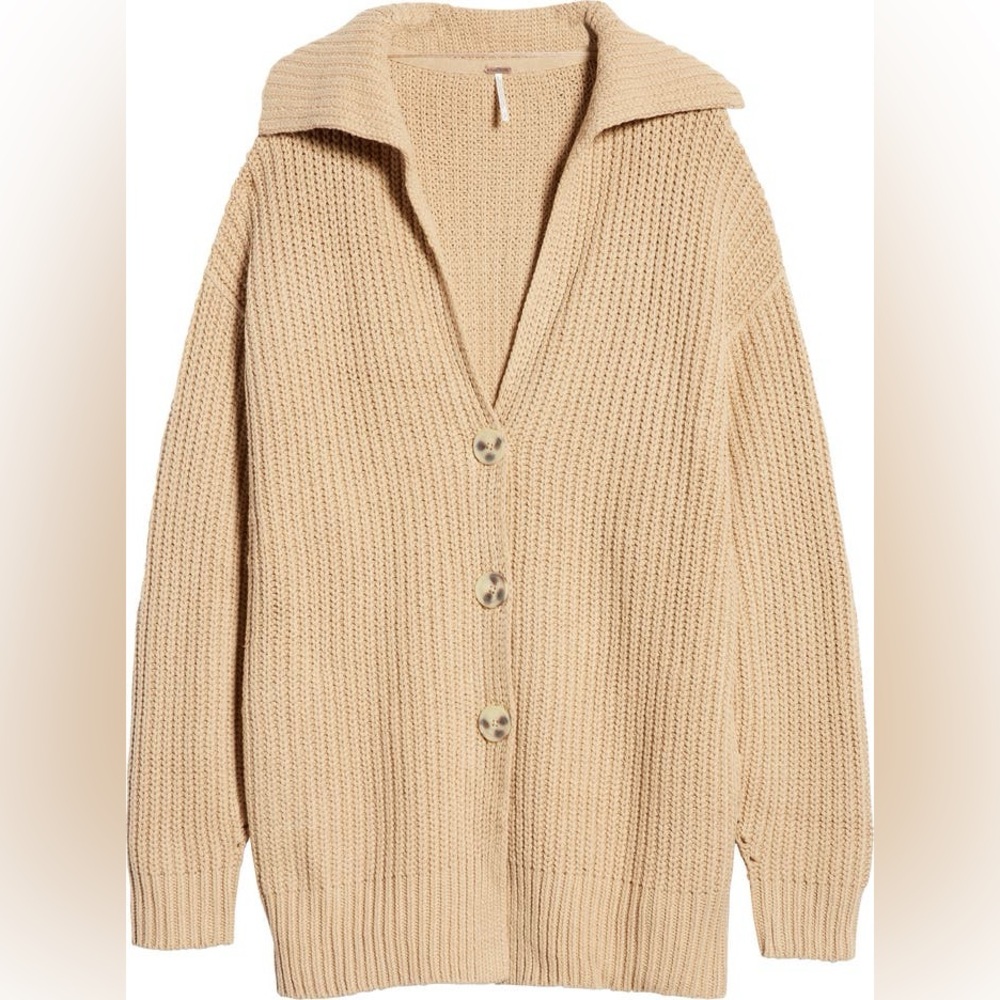 Free People Swim Too Deep Oversized Chunky Knit Cardigan | Almond | Size Medium - Picture 5 of 11